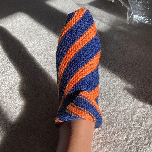 handmade navy blue and orange socks / slippers - Picture 3 of 5